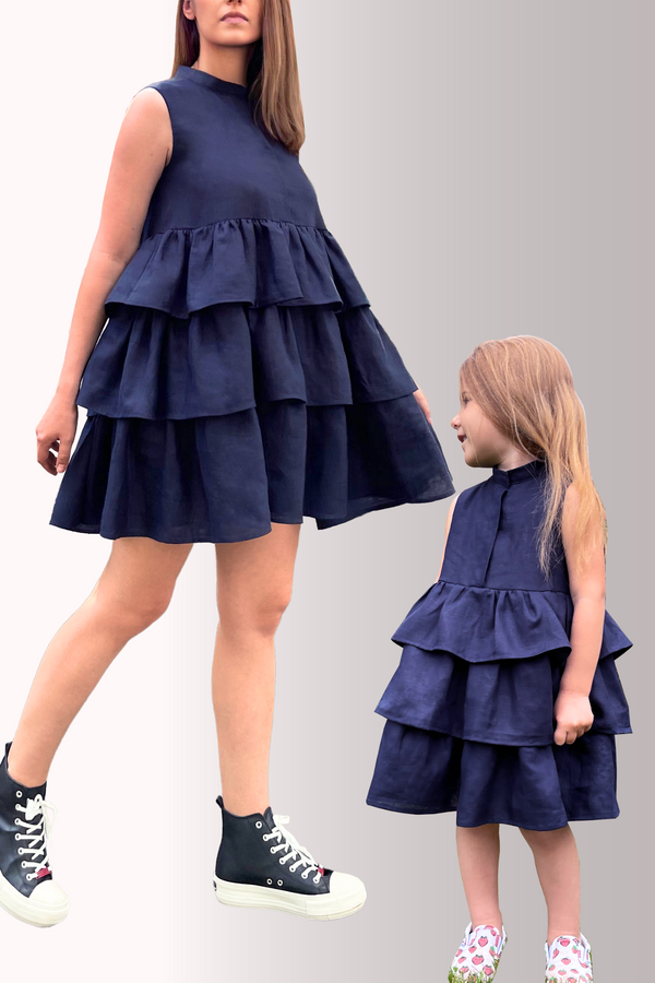 Mommy and Me Sleeveless Ruffled Mini Dress Sewing Pattern