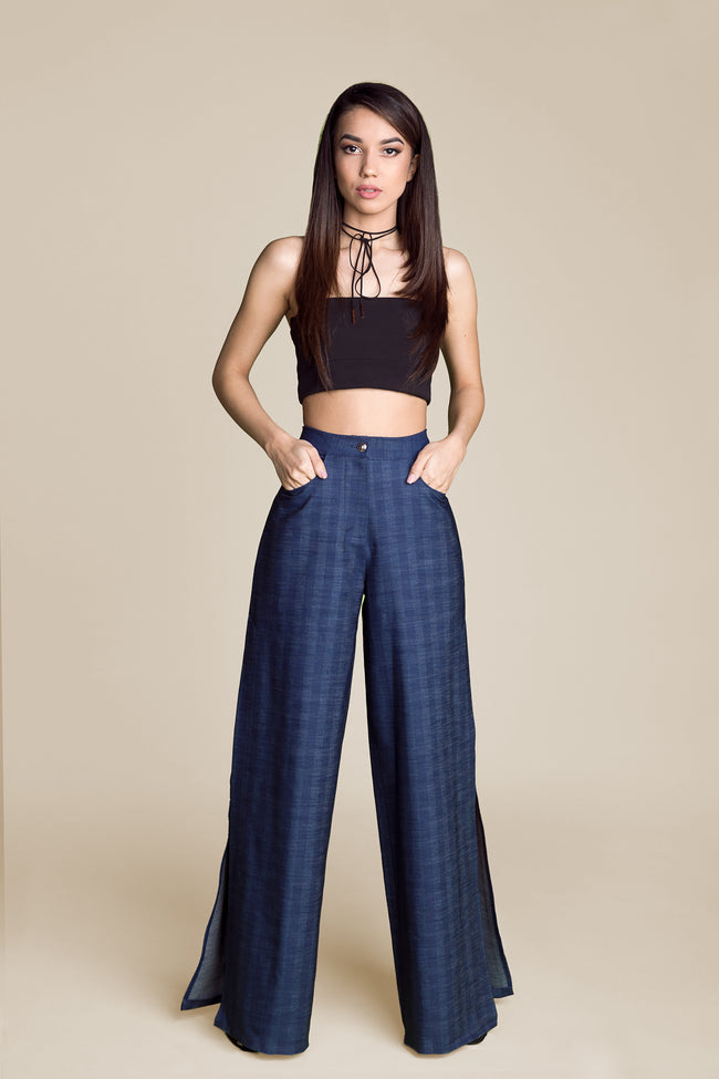 Palazzo Pants for Women High Waisted Buttons Wide Leg Pants Split