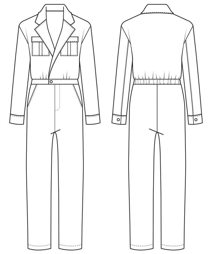 tuxedo denim jumpsuit pattern sketch